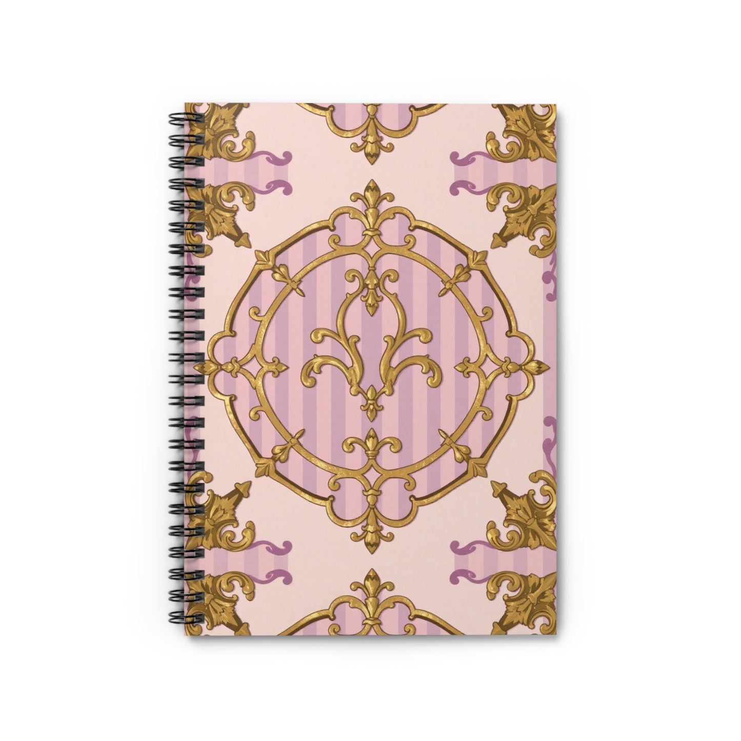 Elegant Lavender & Alabaster Striped Gold Baroque Spiral Notebook - Ruled Lines, Luxury Journal, Decorative Note Book, Academic Planner