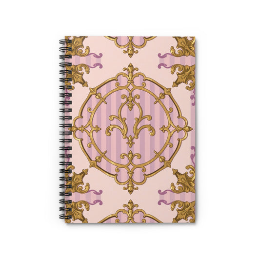 Elegant Lavender & Alabaster Striped Gold Baroque Spiral Notebook - Ruled Lines, Luxury Journal, Decorative Note Book, Academic Planner