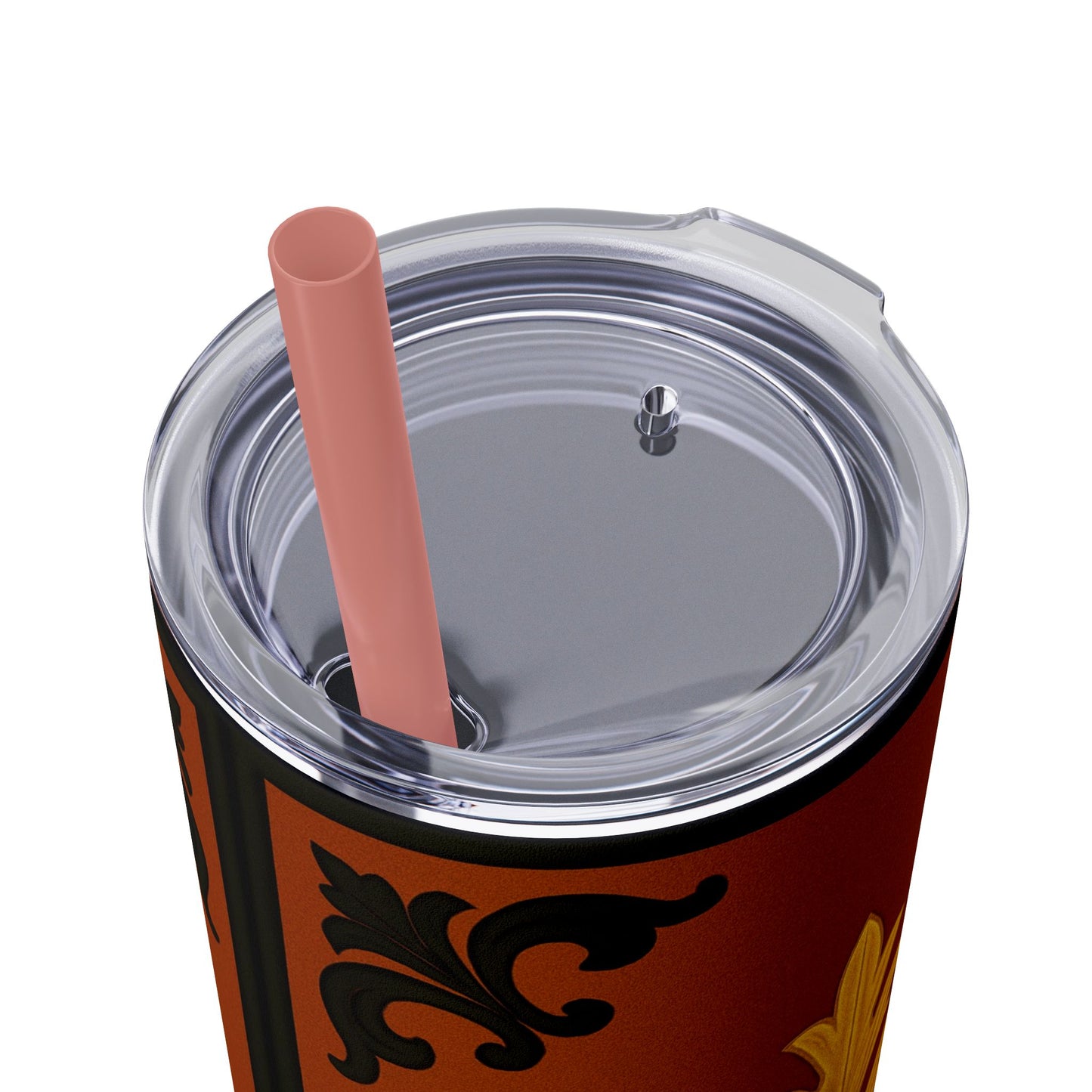 Dusk Terracotta Baroque 20oz Skinny Tumbler with Straw — Vintage Gold Baroque Design