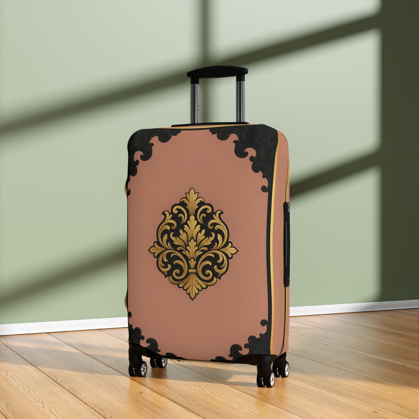 Mauve & Black-Gold Baroque Vintage Luggage Cover — Elegant Travel Protector