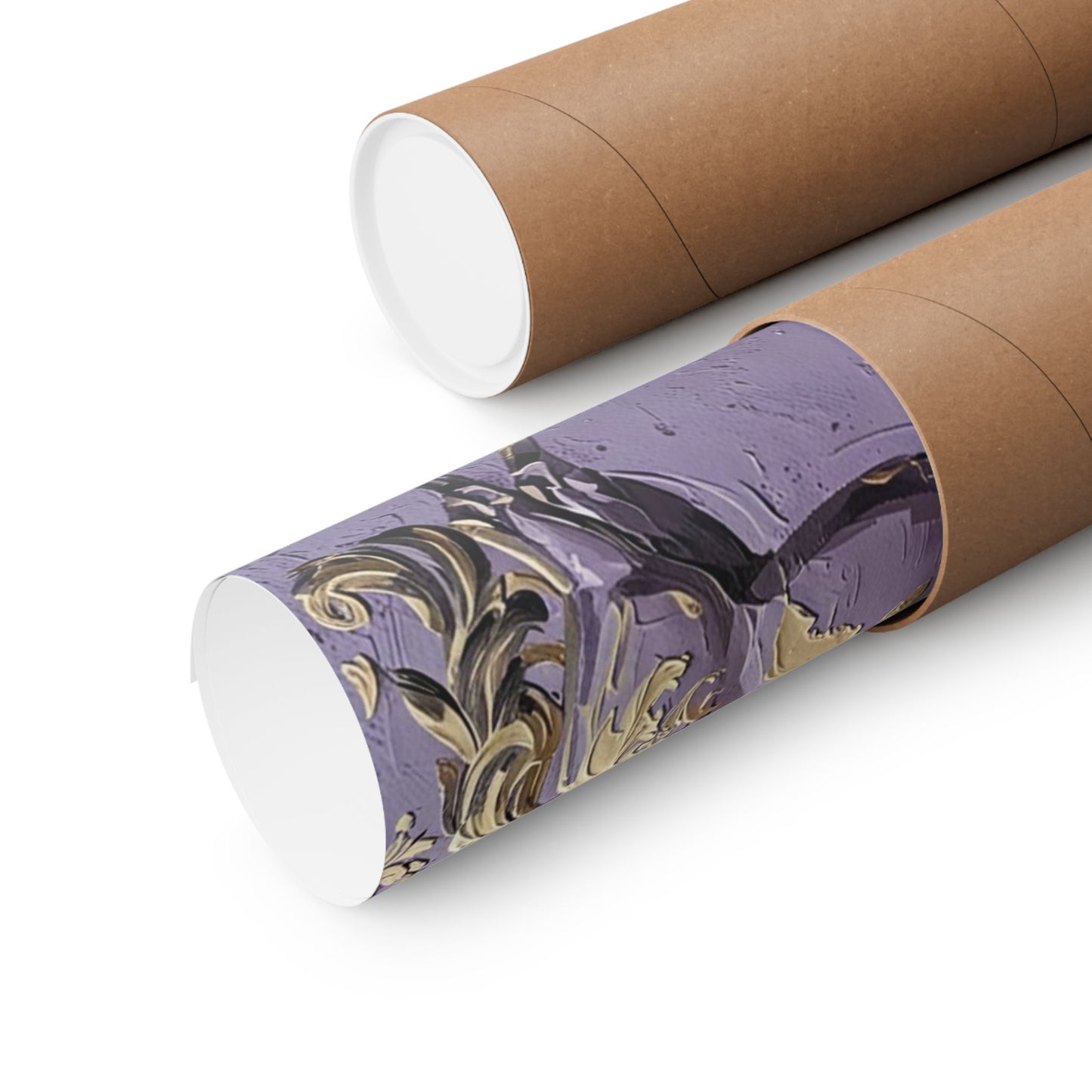 Floral Motif Art Poster - Elegant Matte Vertical Wall Decor - Lavender & Gold Damask Horse