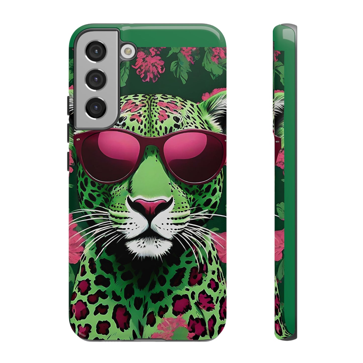 Phone Case - Lime Green & Burgundy Leopard In Sunglasses Design