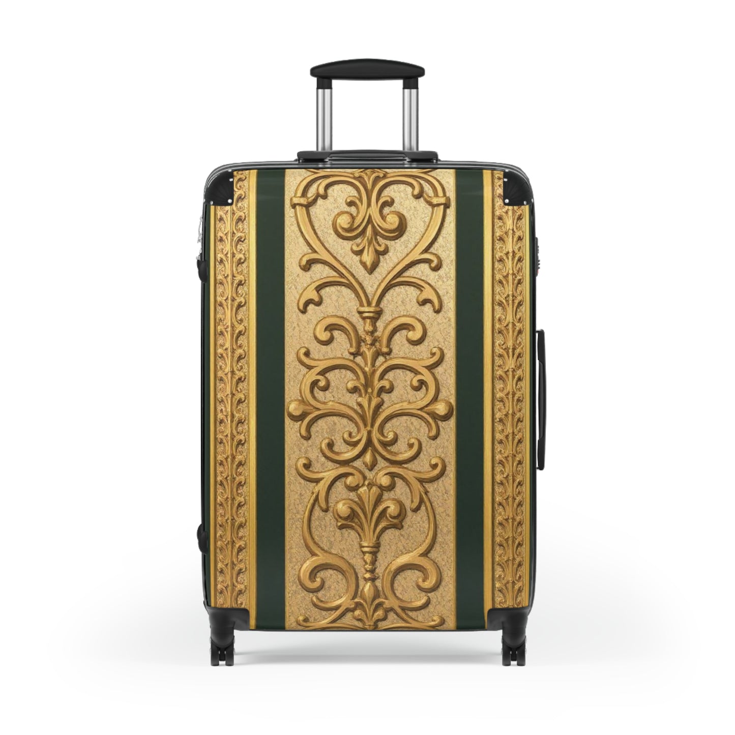 Elegant Teal Striped Gold Baroque Travel Suitcase - Vintage Style Luggage for Stylish Travelers, Durable Carry-On, Gift for Adventurers