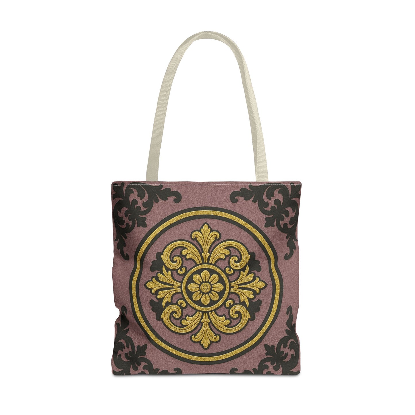 Elegant Gilded Mauve With Gold-Black Baroque Print Tote Bag, Reusable Shopping Tote, Gift for Her, Weekend Bag, Eco-Friendly Handbag