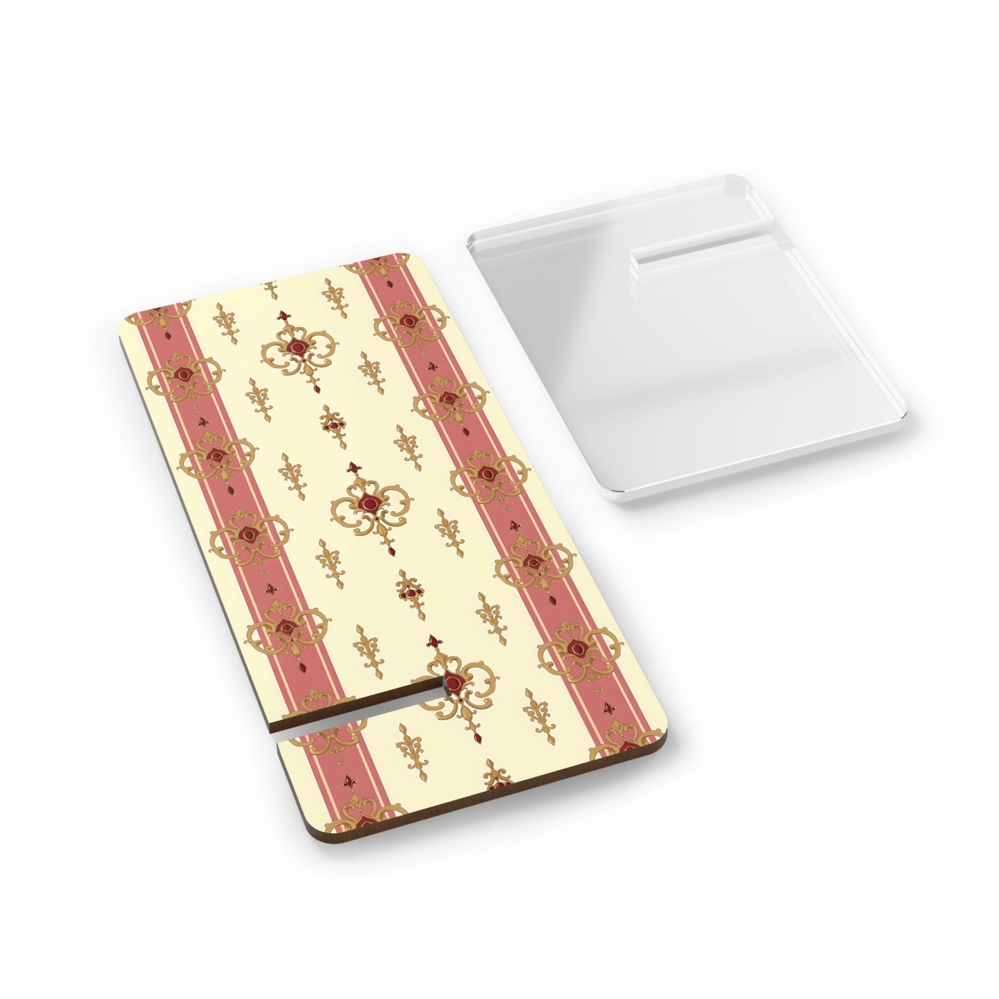 Elegant Floral Smartphone Display Stand - Mauve Striped Gold Damask - Decorative Mobile Holder
