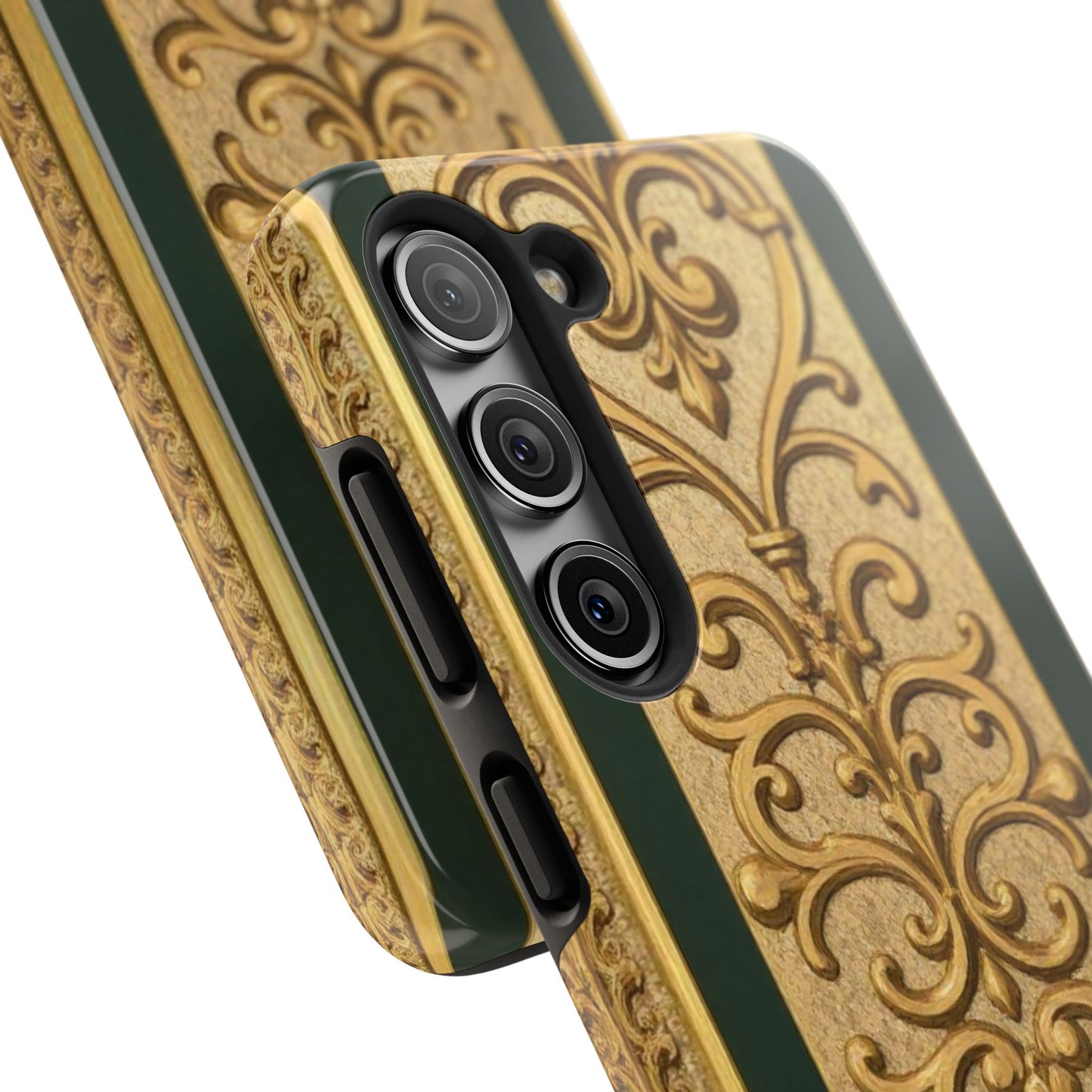 Elegant Teal Striped Gold Baroque Vintage Phone Case, Durable Cell Phone Cover, Floral Phone Protection, Personalized Gift Idea
