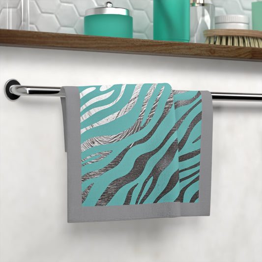 Stylish Zebra Print Face Towel - Soft & Absorbent Bathroom Essential - Aqua & Silver