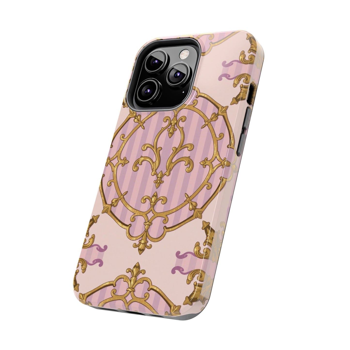 Elegant Vintage Phone Case, Tough Phone Case, Lavender & Alabaster Striped Gold Baroque Phone Cover, Stylish Phone Protector, Gift for Her