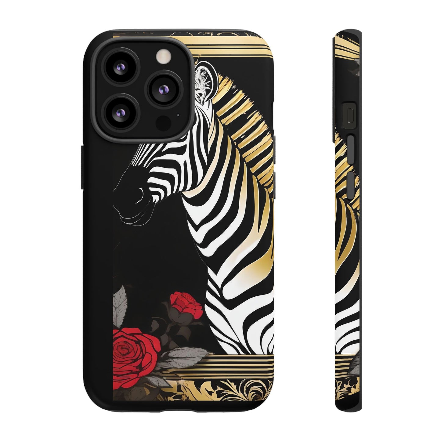 Phone Case - Elegant Zebra & Roses Design