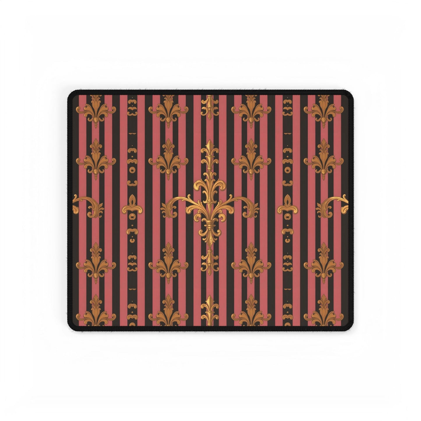 Elegant Floral Motif Desk Mat for Home Office Decor - Mauve Striped Gold Damask