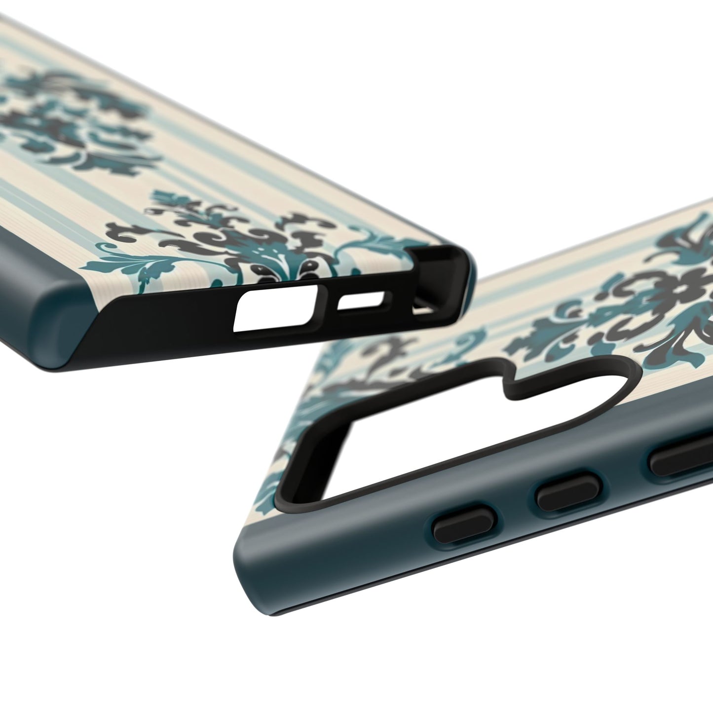 Elegant Floral Phone Case - Tough Cases with Vintage Design - Teal Striped Damask