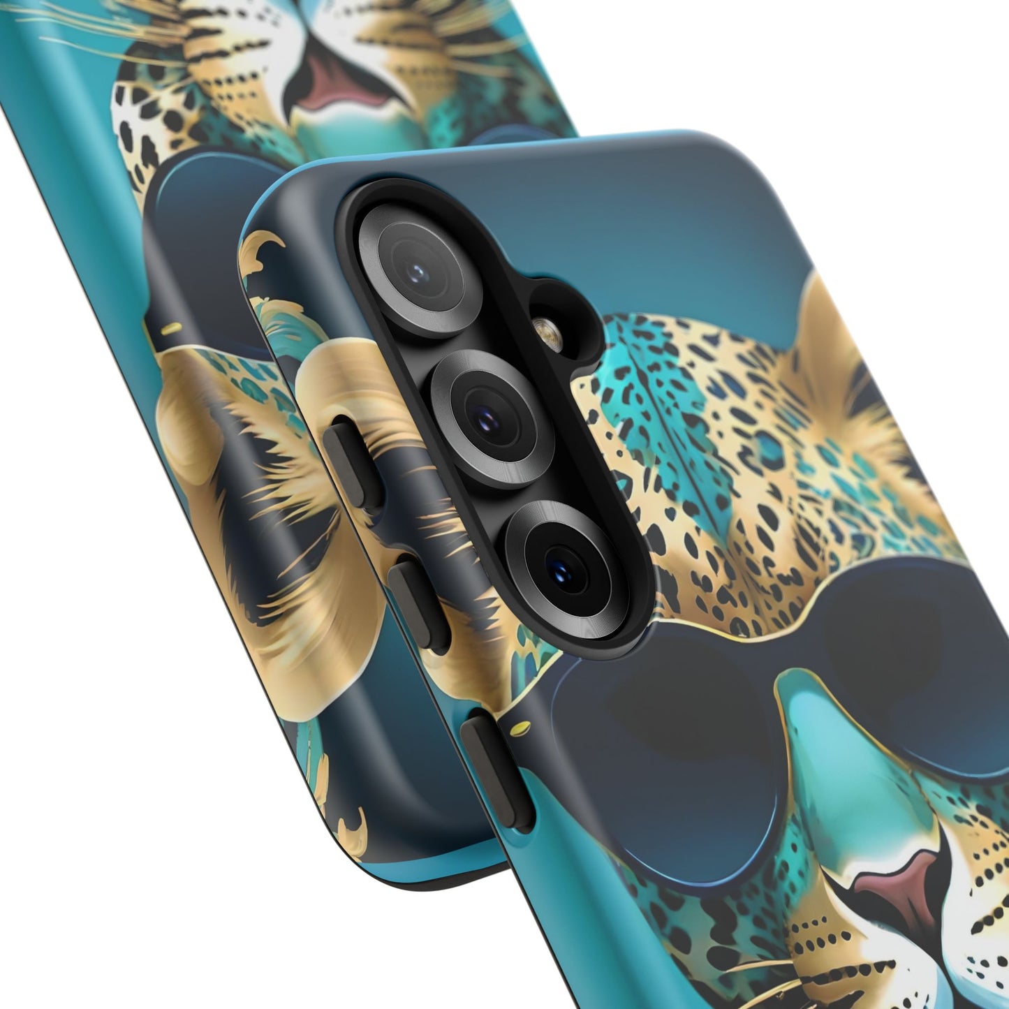 Phone Case - Aqua & Gold Leopard In Sunglasses Design