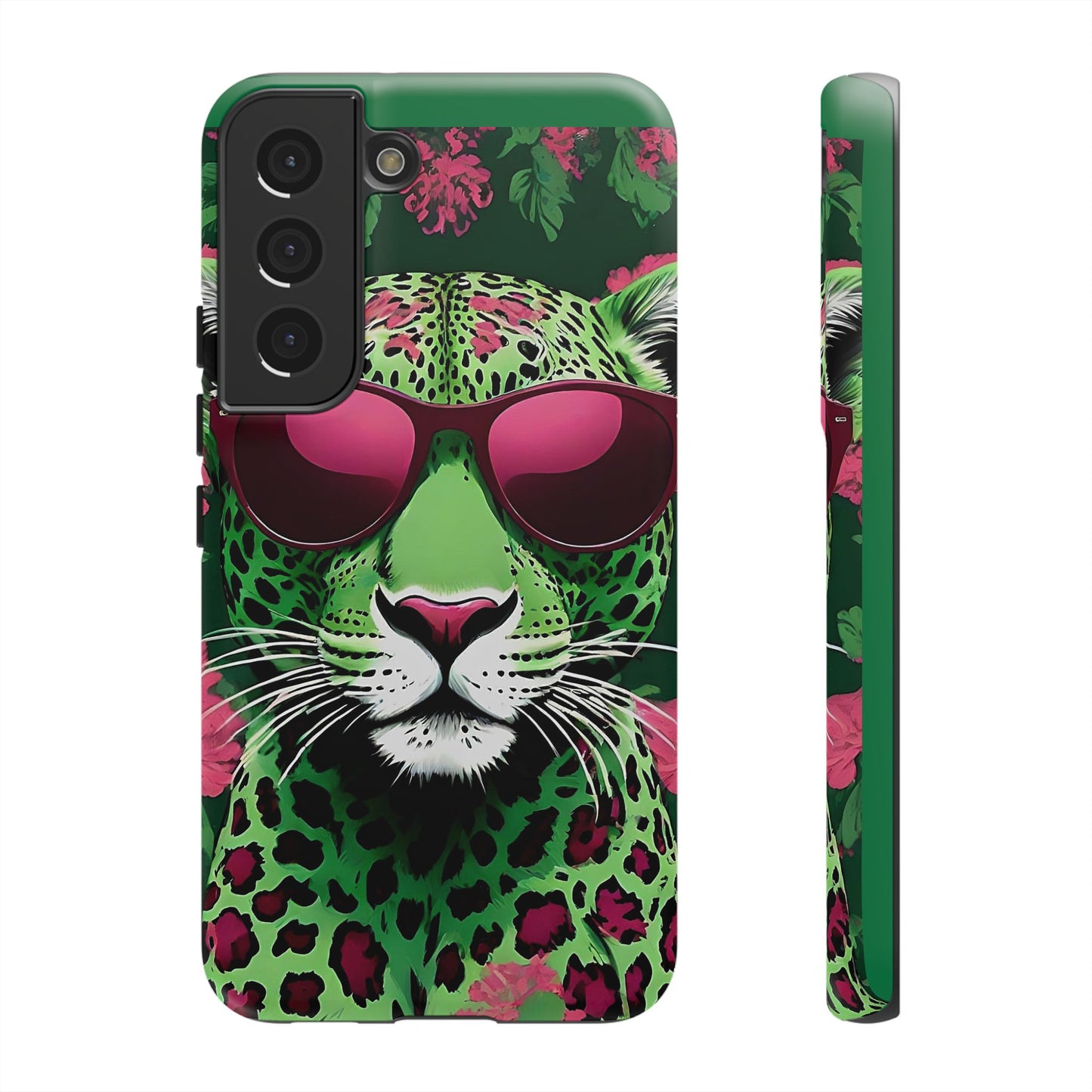 Phone Case - Lime Green & Burgundy Leopard In Sunglasses Design