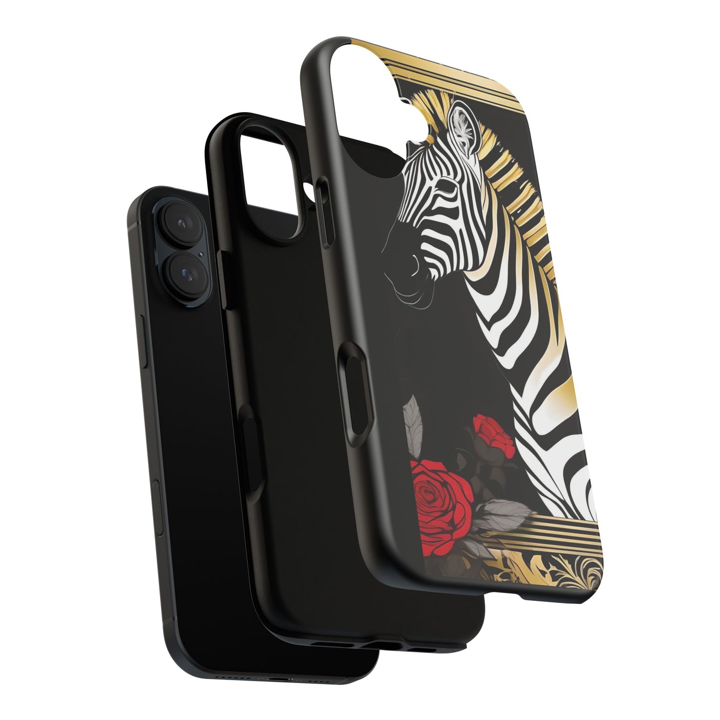 Phone Case - Elegant Zebra & Roses Design