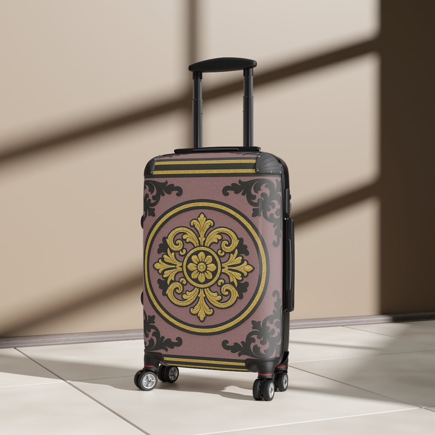 Elegant Gilded Mauve With Gold-Black Baroque Suitcase | Travel Luggage | Vintage Style Bag | Gift for Travelers | Stylish Carry-On | Unique Vacation Gear