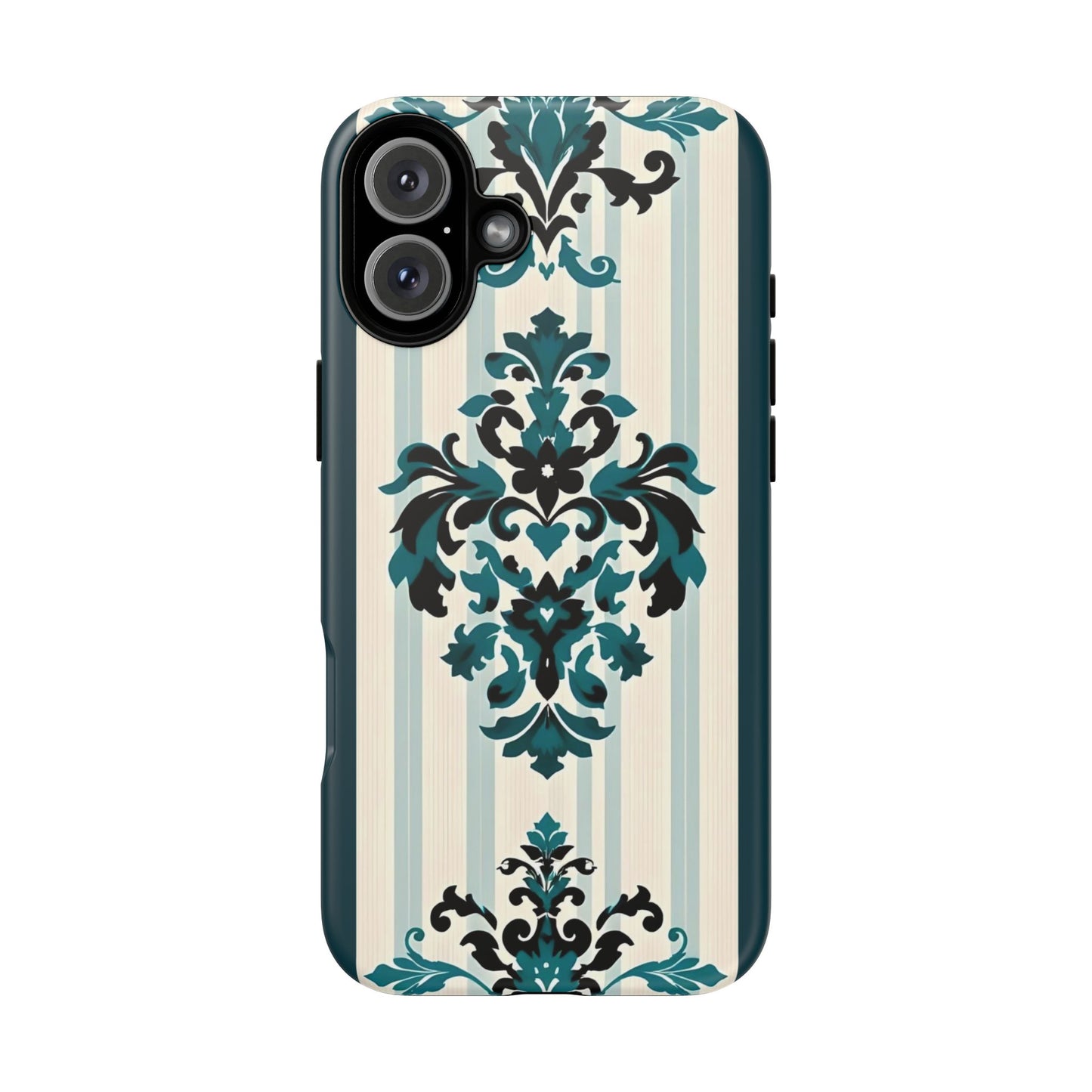 Elegant Floral Phone Case - Tough Cases with Vintage Design - Teal Striped Damask