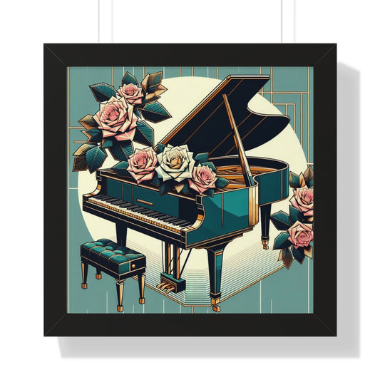 Vertical Poster - Teal Grand Piano & Roses Wall Art