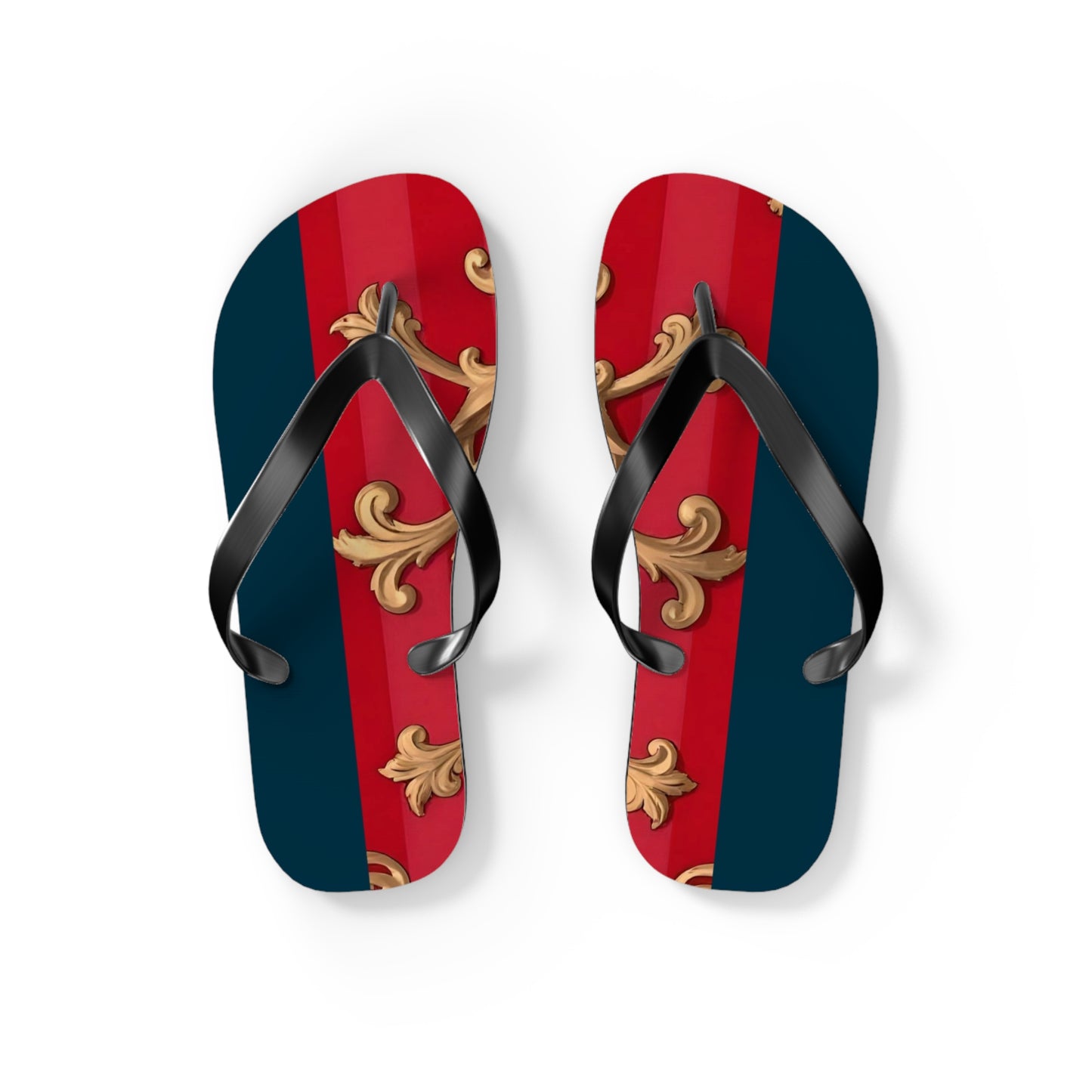 Stylish Flip Flops for Summer Fun, Beach Footwear, Vacation Sandals, Poolside Flip Flops, Casual Summer Shoes - Blue & Red Striped Baroque