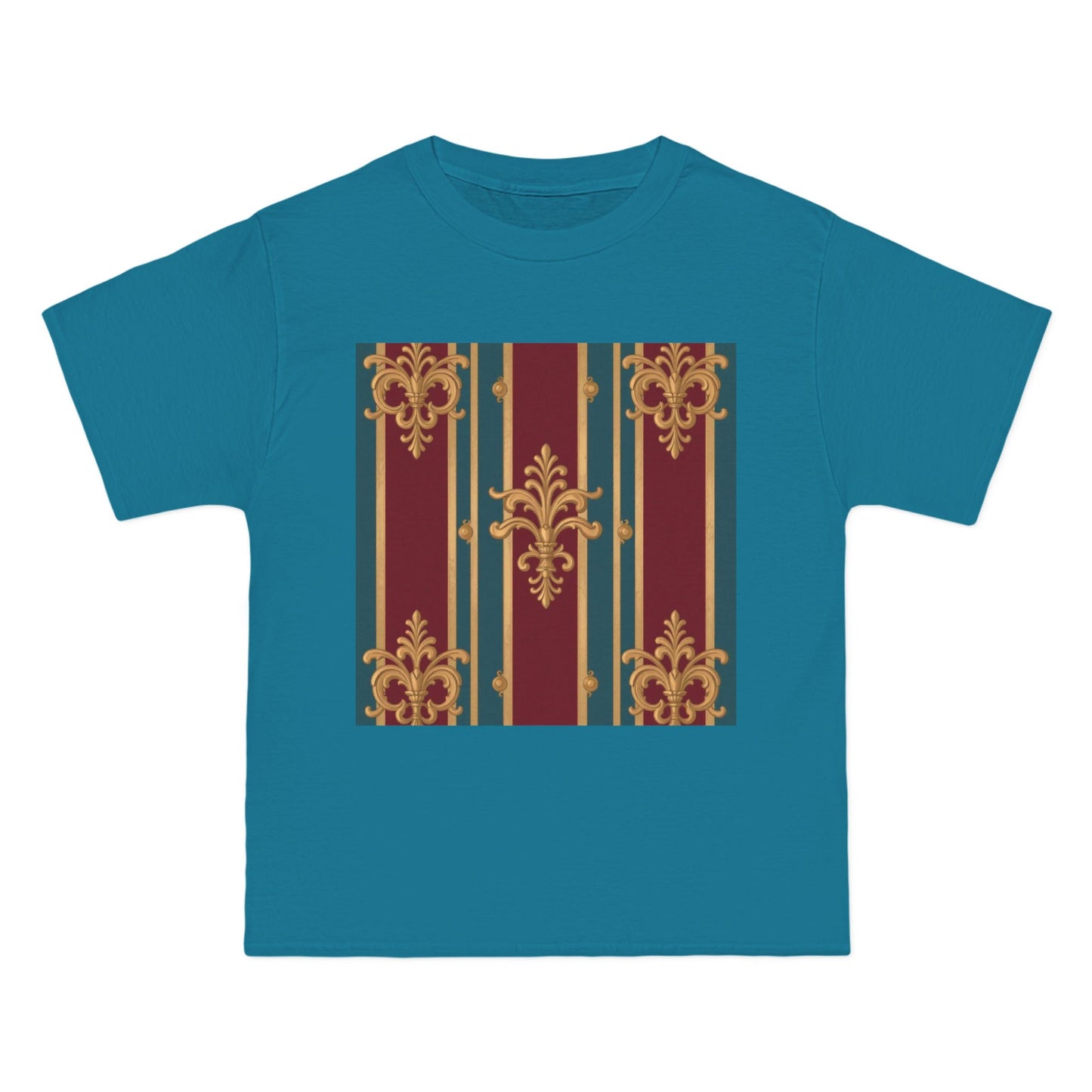 Elegant Vintage Patterned Beefy-T® Short-Sleeve T-Shirt | Casual Wear, Summer Tops, Unique Gift - Burgundy Striped Gold Baroque
