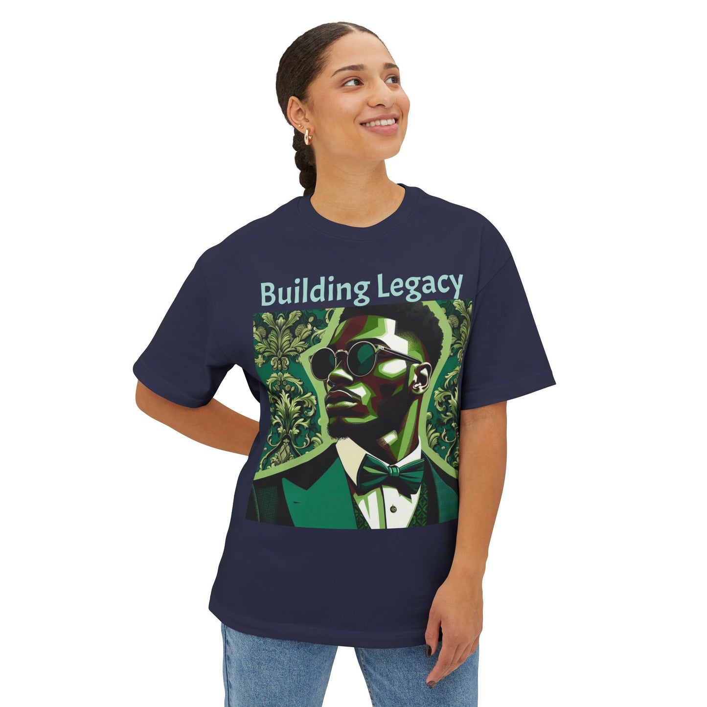 Stylish Oversized Tee, Building Legacy Graphic Tee, Unisex T-Shirt, Fashionable Casual Wear, Gift for Him/Her/Occasions - Matte Green Letters