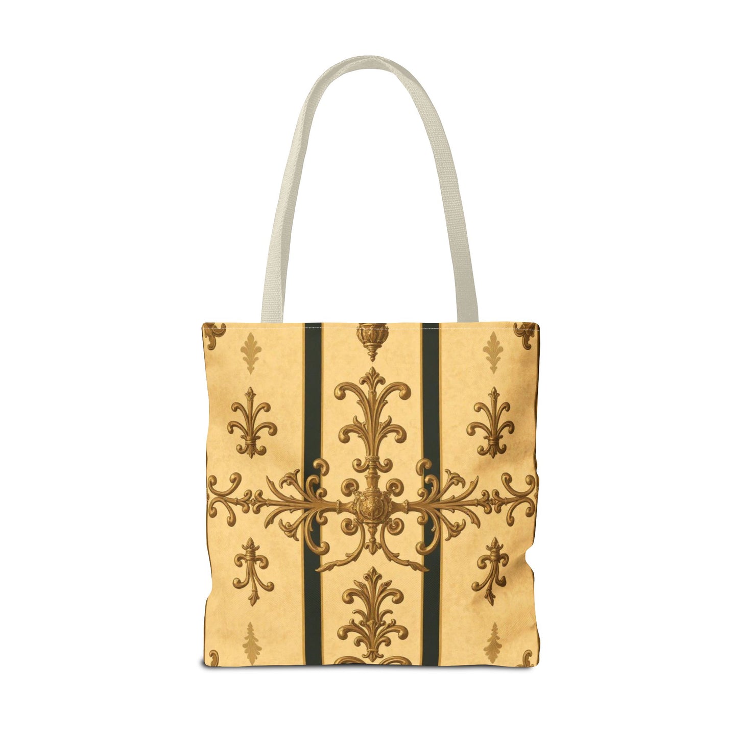 Elegant Baroque Pattern Tote Bag | Stylish Eco-friendly Shopping Bag, Beach Tote, Gift Bag, Daily Use - Matte Yellow Striped Antique Rococo