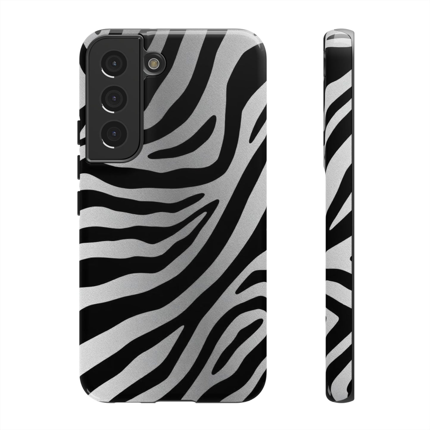 Zebra Print Tough Phone Case - Silver