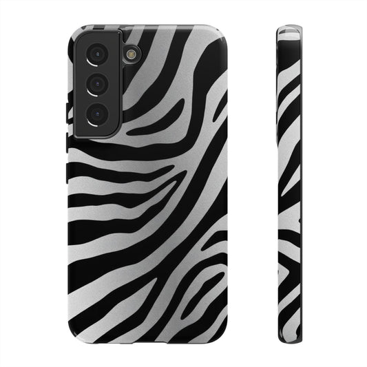 Zebra Print Tough Phone Case - Silver