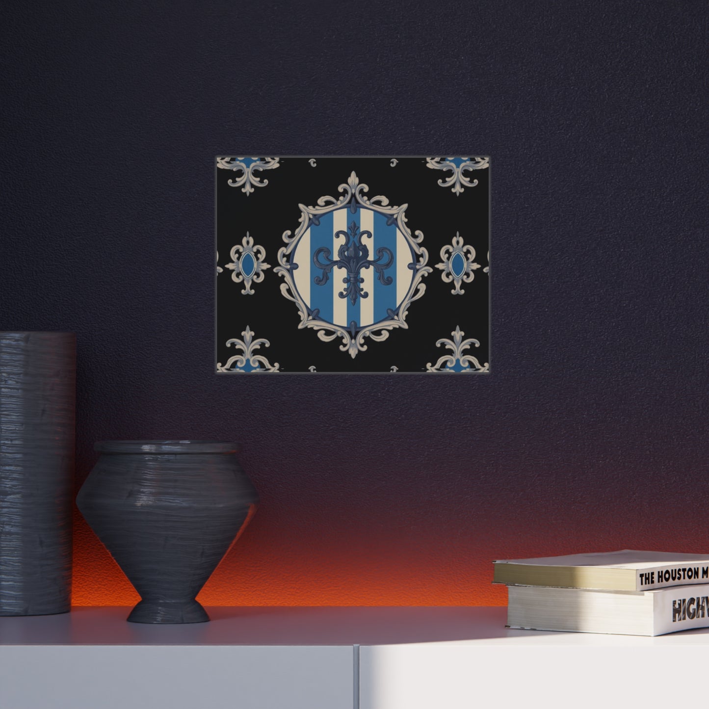 Elegant Blue & Alabaster Striped Baroque Decorative Foam Board Art, Home Decor Wall Display, Unique Gift for Housewarming, Event Decorations
