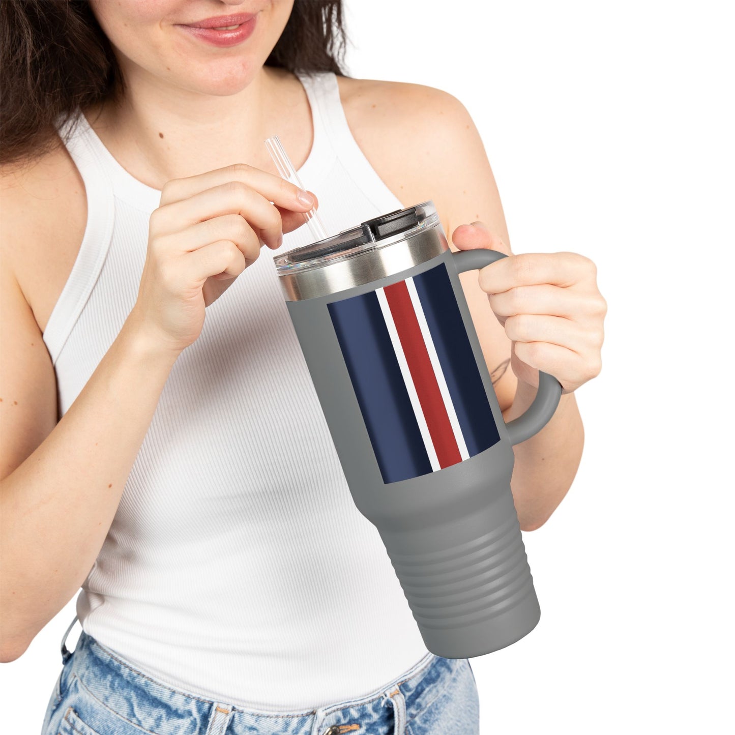 Lunar Midnight & Red-White Striped Stylish Insulated Travel Mug - Perfect for Adventure Seekers | 40oz Hot & Cold Beverage Container