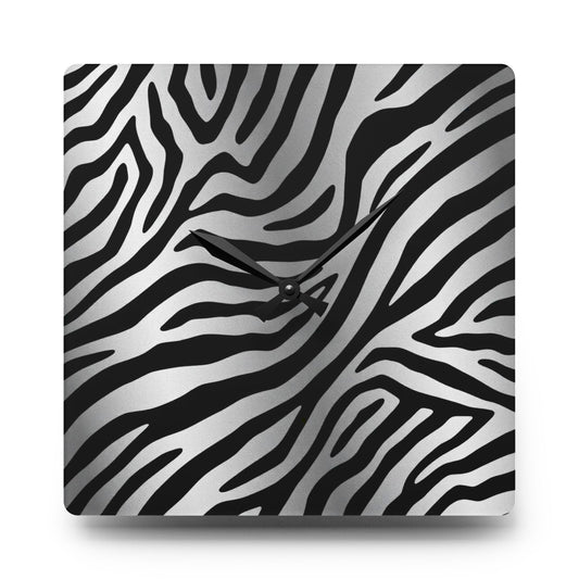 Stylish Zebra Print Acrylic Wall Clock - Modern Home Decor Accent - Silver