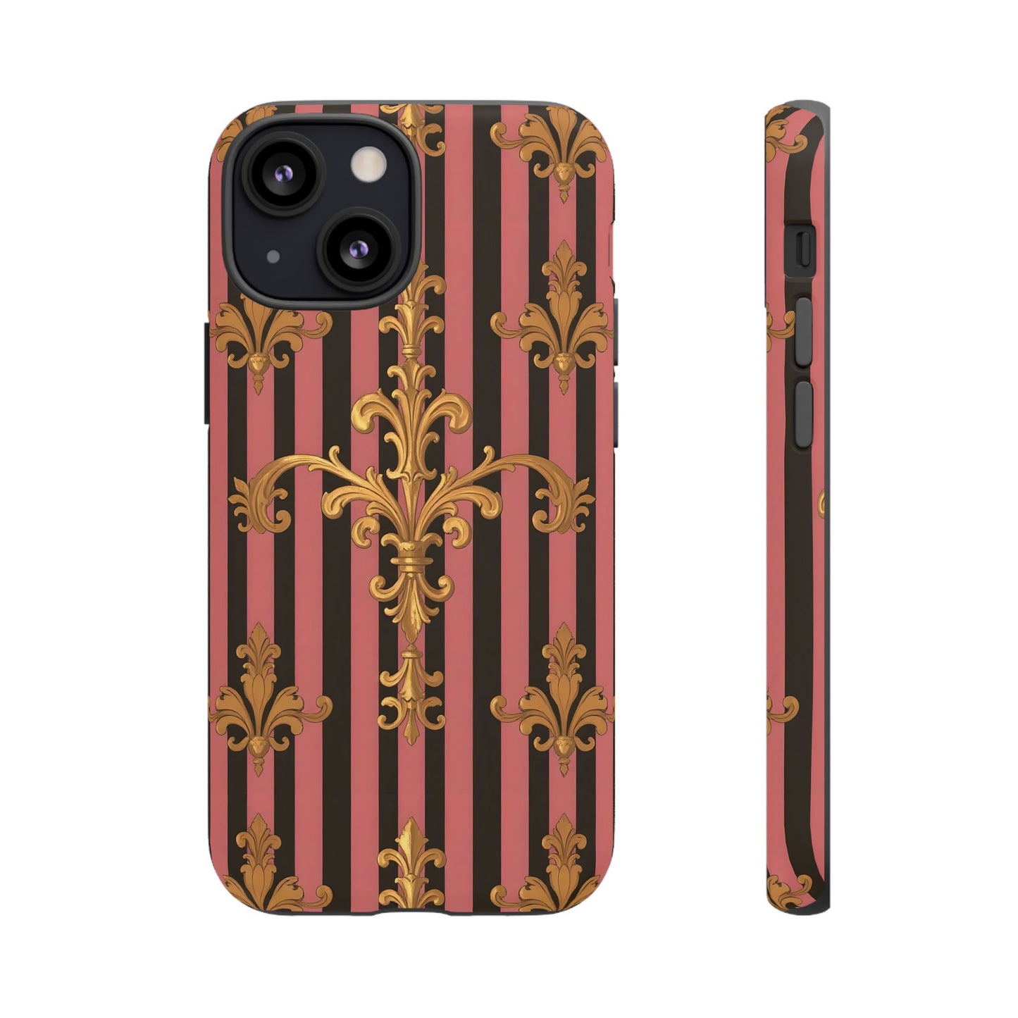 Elegant Floral Motif Phone Case - Tough Cases with Vintage Design - Mauve Striped Gold Damask