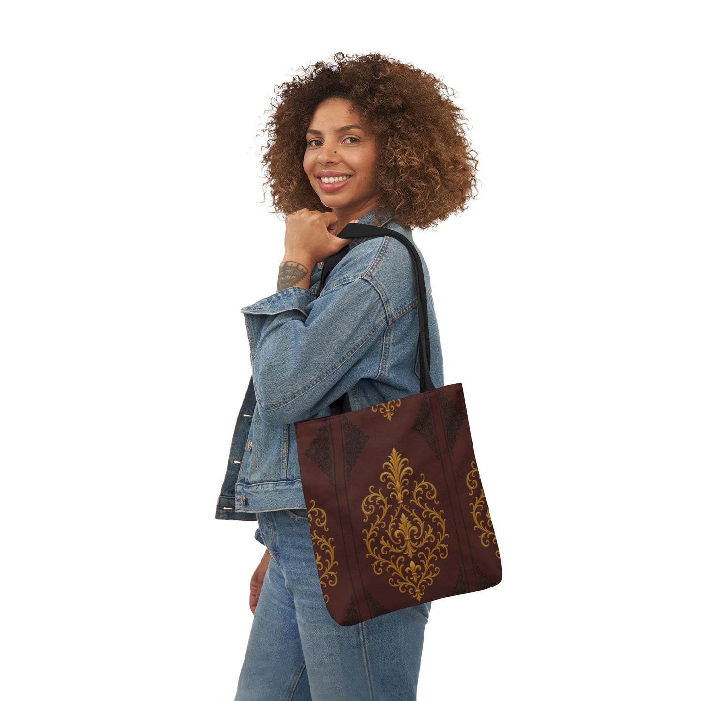 Dusk Burgundy-Black & Gold Baroque Canvas Tote — Vintage Burgundy & Gold Market Bag