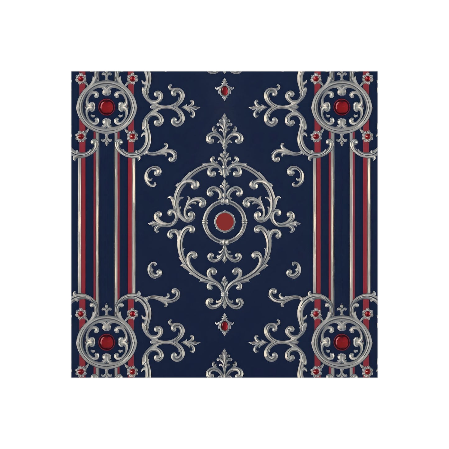Elegant Foam Board Decor, Nautical Wall Art, Framed Print Alternative, Home Office Wall Accent, Gift for Him/Her - Blue & Red Striped Silver Baroque