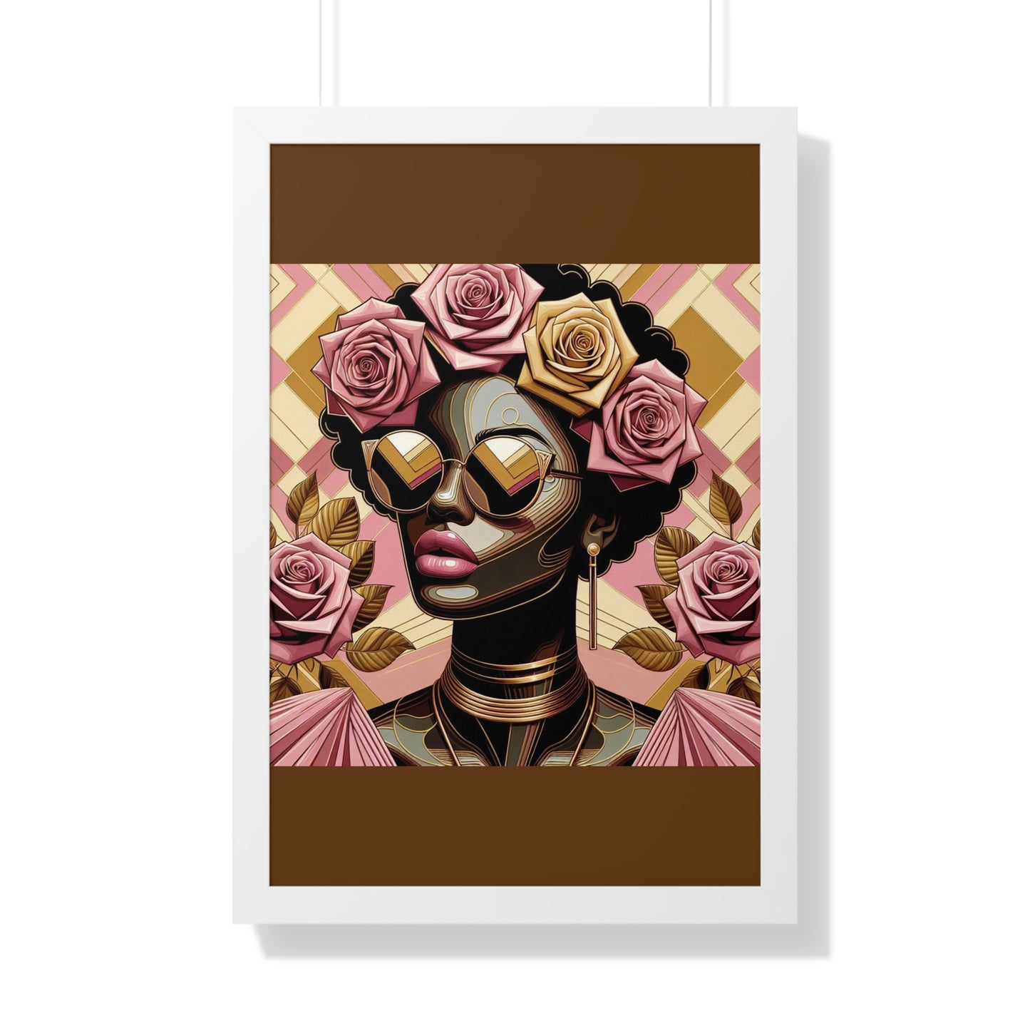 Elegant Framed Vertical Poster of Floral Woman, Home Decor, Wall Art, Gift for Her, Feminine Art Print - Pink Roses Lady