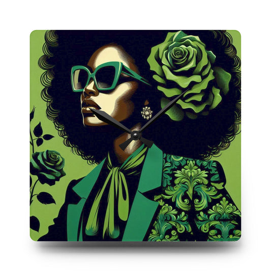 Chic Acrylic Wall Clock - Stylish Home Decor, Modern Wall Art, Vintage Decoration, Gift for Her - Lady In Green Damask