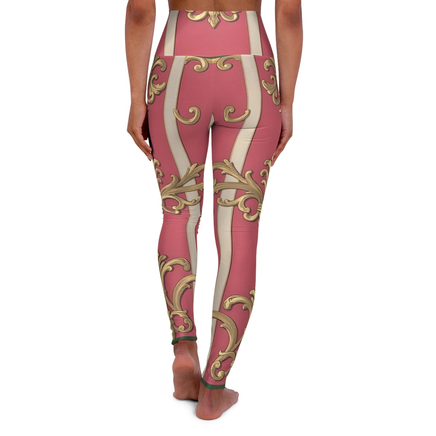 Pink Striped Baroque High Waisted Yoga Leggings, Activewear, Workout Gear, Fitness Leggings, Athleisure Fashion, Gift for Her