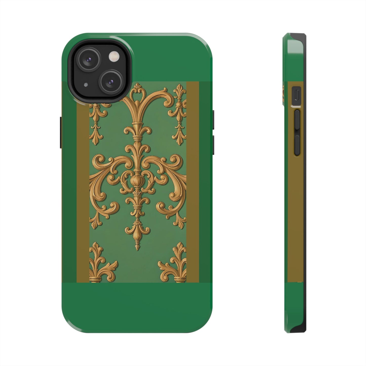 Elegant Floral Tough Phone Case, Durable Phone Cover, Gifts for Her, Stylish Protection, Chic Phone Accessory - Olive Green Striped Rococo