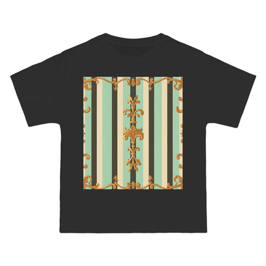 Vintage-Inspired Short-Sleeve T-Shirt, Casual Wear, Graphic Tee, Retro Style, Summer Fashion, Gift for Her - Black & Matte Mint Striped Rococo