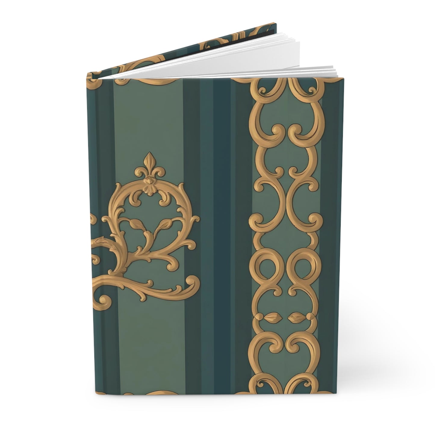 Elegant Vintage Hardcover Journal - Ornate Design for Writers and Dreamers - Smoky Blue & Teal Striped Baroque