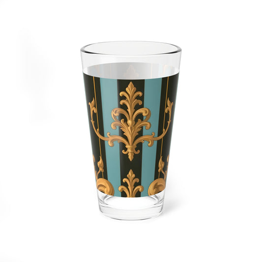 Elegant Vintage Mixing Glass, 16oz | Retro Cocktail Glass | Decorative Barware for Home | Black & Turquoise Striped Baroque