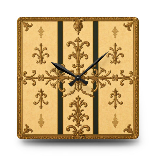 Elegant Vintage Acrylic Wall Clock, Home Decor, Office Decor, Antique Style, Vintage-Inspired Timepiece - Matte Yellow Striped Antique Rococo