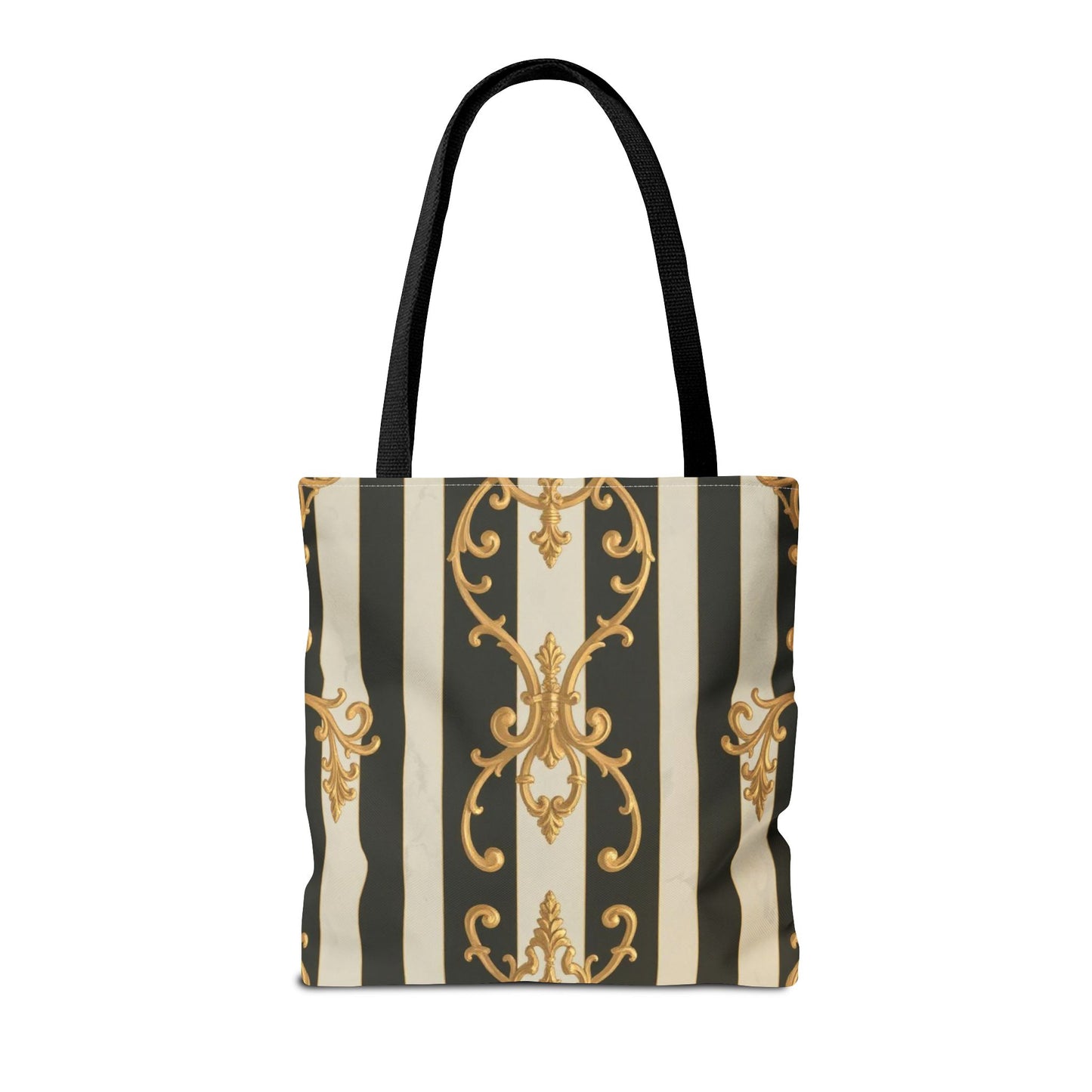 Elegant Black & Alabaster Striped Baroque Tote Bag, Stylish Shopping Bag, Fashion Accessory, Gift for Her, Reusable Bag, Perfect for Events