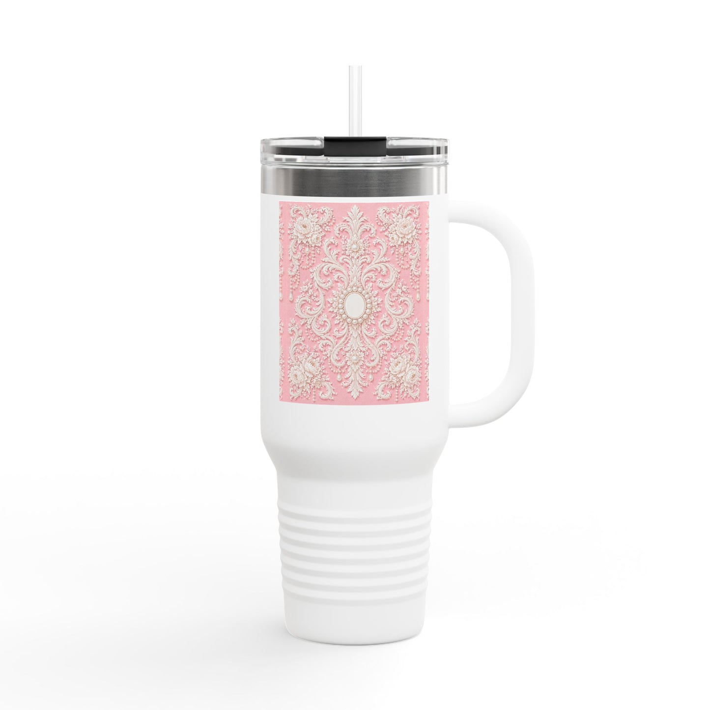 Pink Rococo 40oz Insulated Travel Mug – Pink Vintage Rococo Design