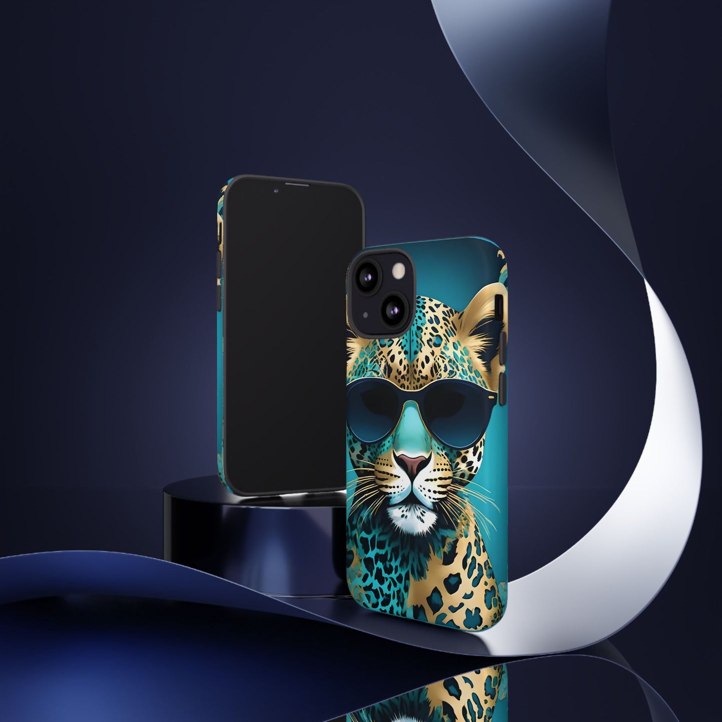 Phone Case - Aqua & Gold Leopard In Sunglasses Design