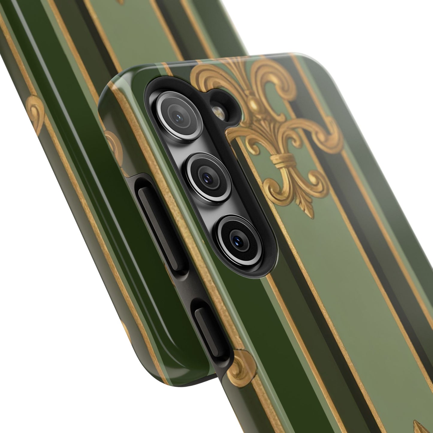 Elegant Tough Phone Cases - Baroque Design, Durable Cell Phone Covers, Unique Gifts for Her, Holiday Gifts - Green Striped Gold Baroque