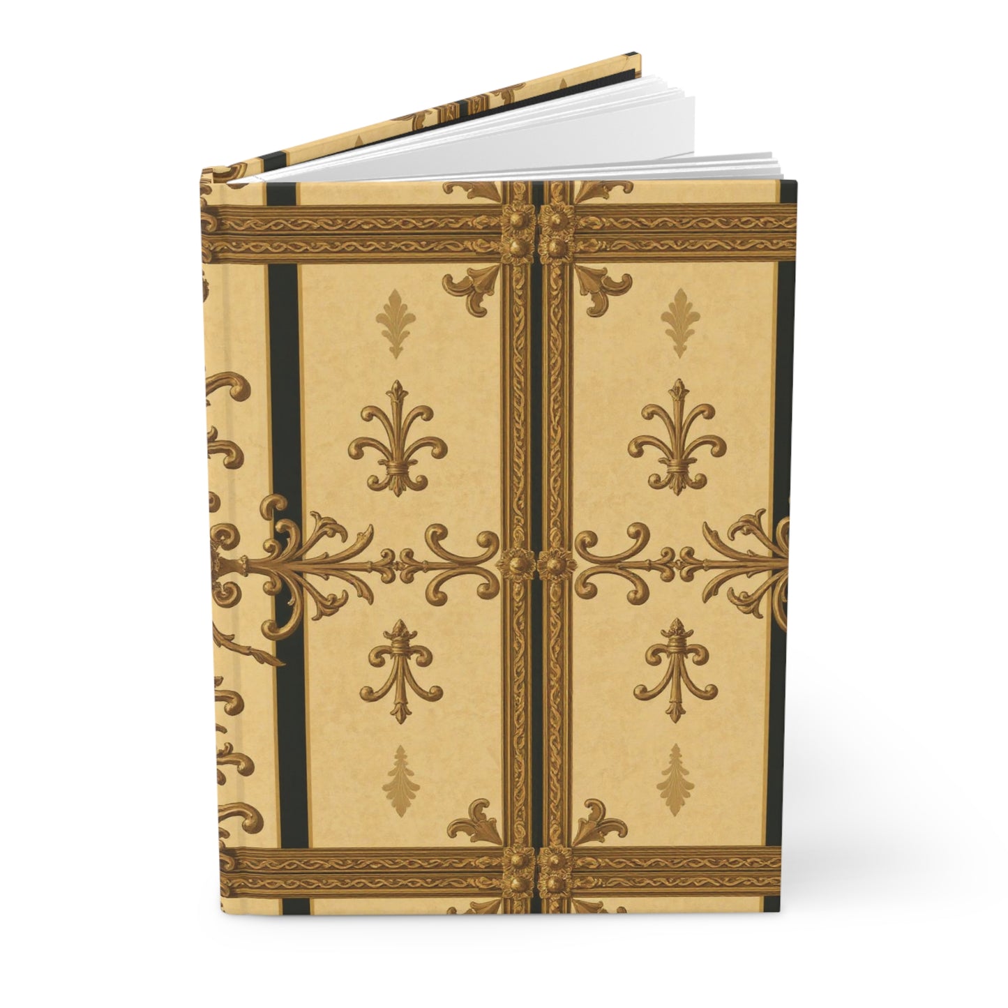 Elegant Vintage Hardcover Journal, Luxe Notebook, Stationery Gift, Writing Journal, Customizable Journal - Matte Yellow Striped Antique Rococo
