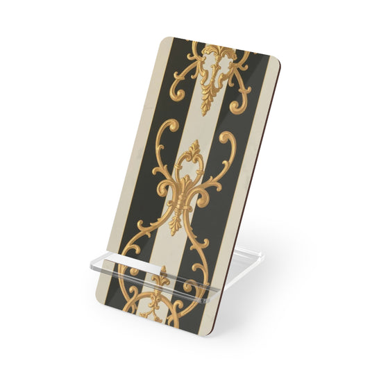 Elegant Black & Alabaster Striped Baroque Smartphone Stand, Decorative Phone Holder, Vintage Style Display, Desk Accessory