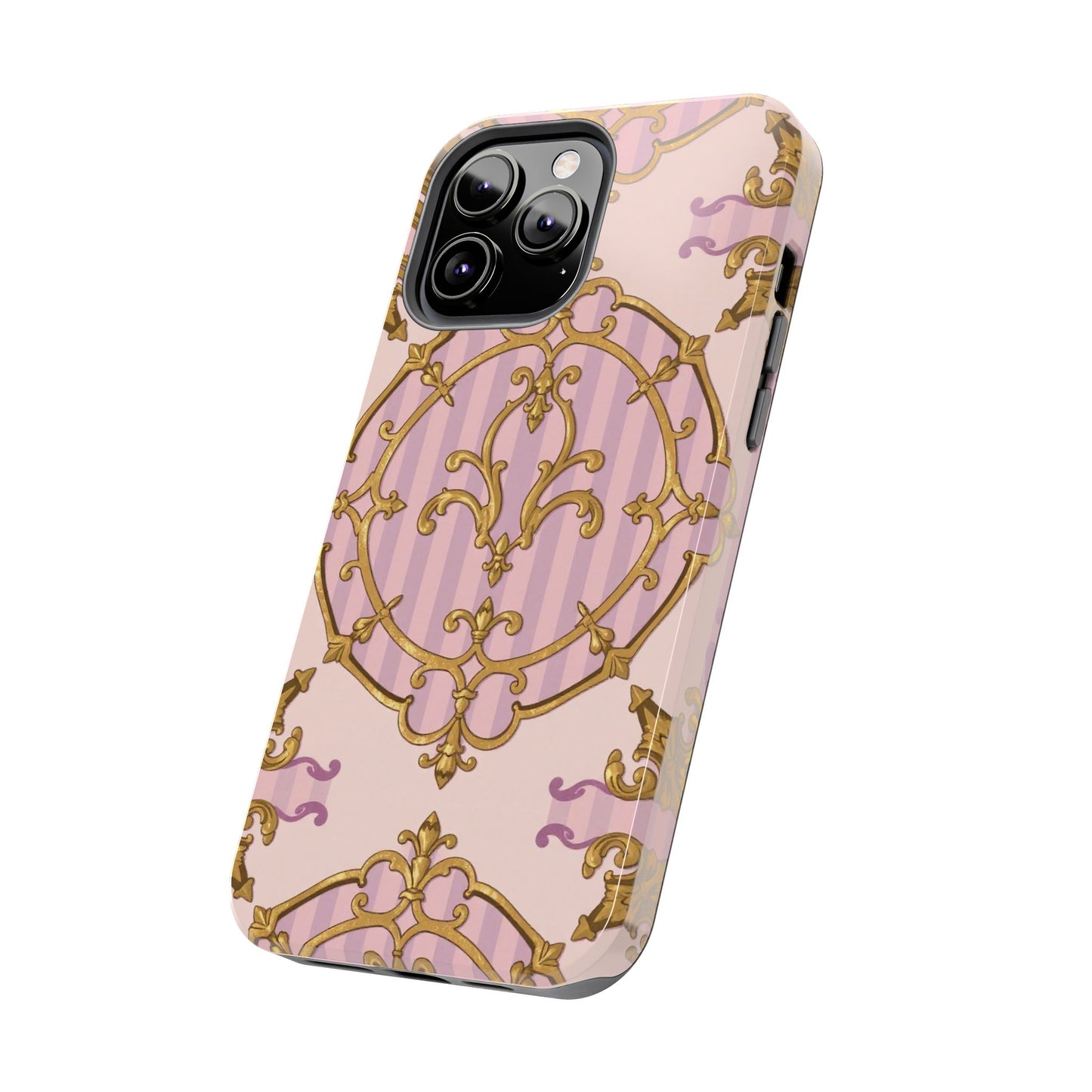Elegant Vintage Phone Case, Tough Phone Case, Lavender & Alabaster Striped Gold Baroque Phone Cover, Stylish Phone Protector, Gift for Her