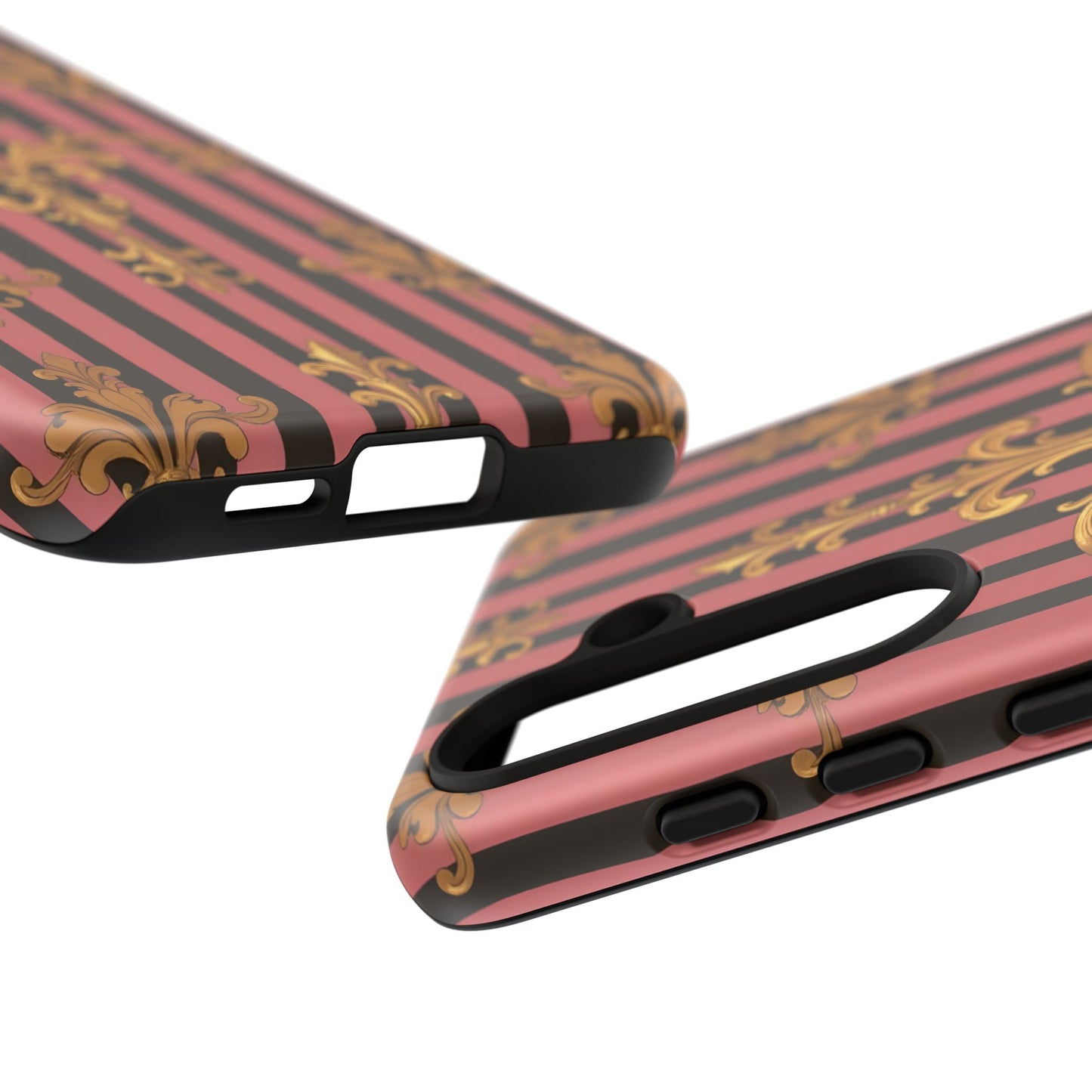 Elegant Floral Motif Phone Case - Tough Cases with Vintage Design - Mauve Striped Gold Damask