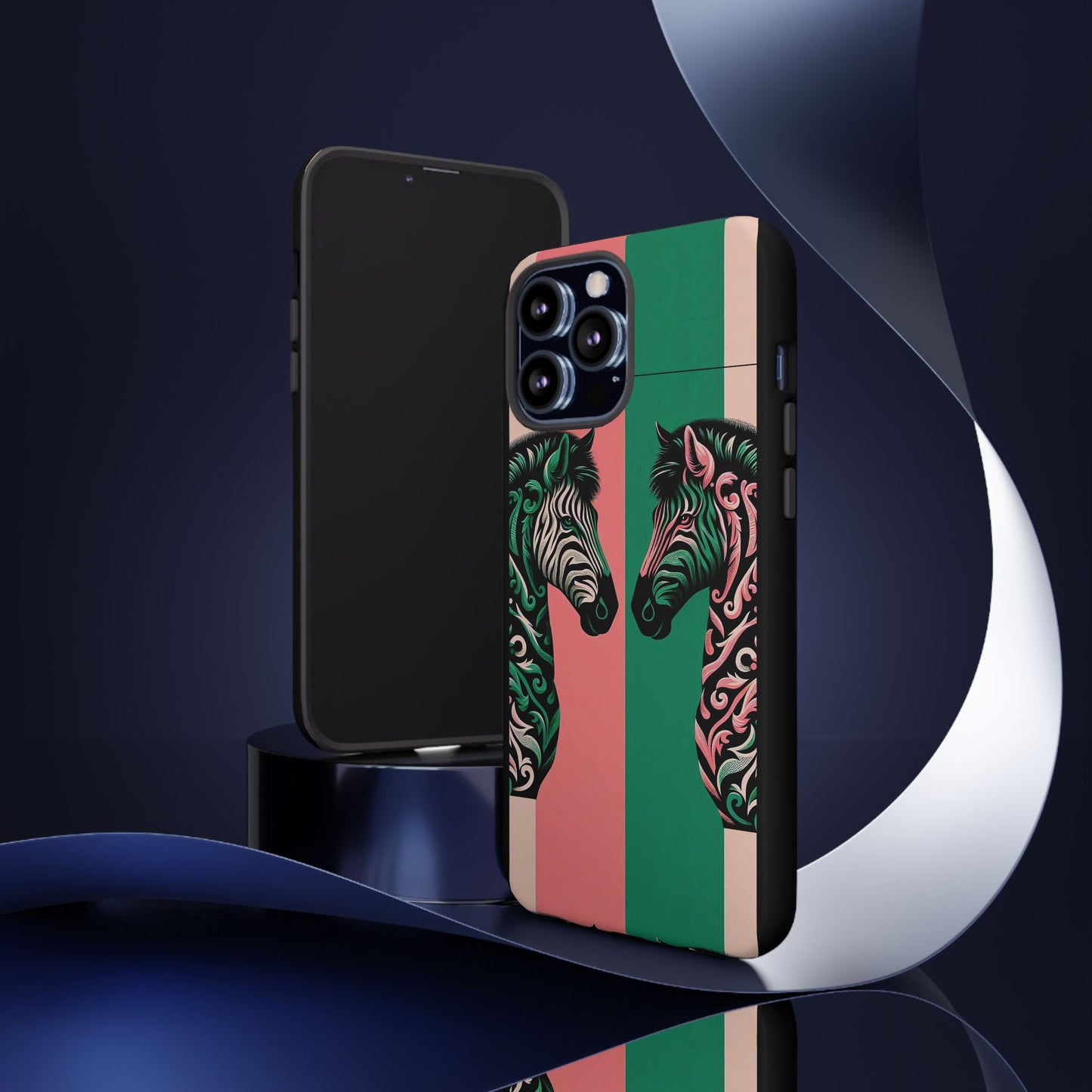 Phone Case - Elegant Pink & Green Zebra Damask Design